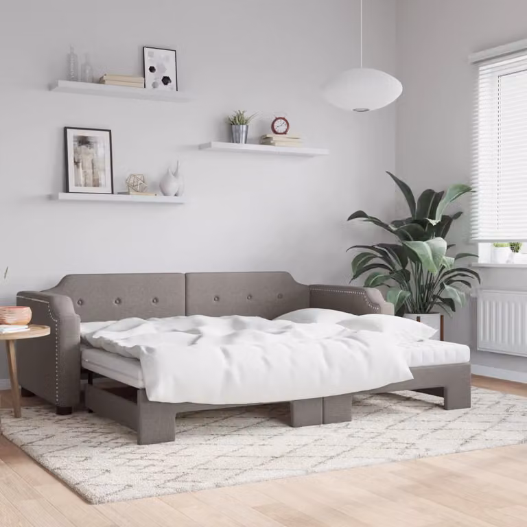 vidaXL Divano Letto Estraibile in Tessuto con Materassi, Colore Tortora, L/P/H: 223 x 90 x 100 cm