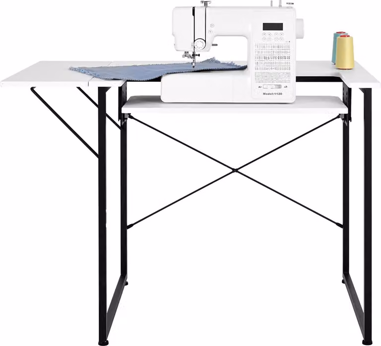 SucceBuy tavolo da cucito con piano pieghevole, ripiano regolabile e robuste gambe in acciaio, versatile come scrivania per casa, studi di moda, studi artistici o istituti scolastici, bianco
