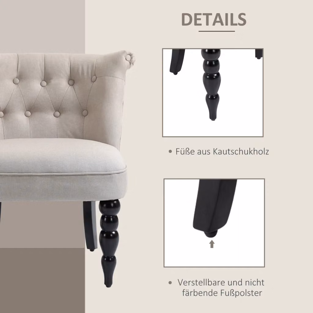 Poltrona Vintage REDOM in lino beige con struttura in legno e braccioli L/P/H: 67 x 67 x 78 cm – 2