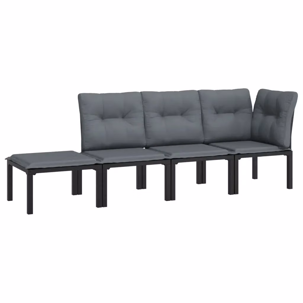 Set Salotto da Giardino L-Shape vidaXL in Polyrattan Nero e Grigio con Divano a 3 Posti, Poltrona, Elemento Angolare e Pouf con Cuscini inclusi – 2