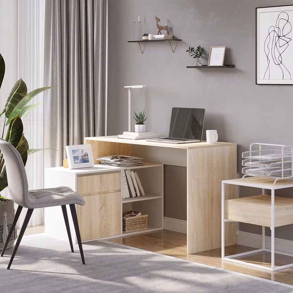 EasyComfort Scrivania Angolare Moderna in Legno, Rovere e Bianco – 2
