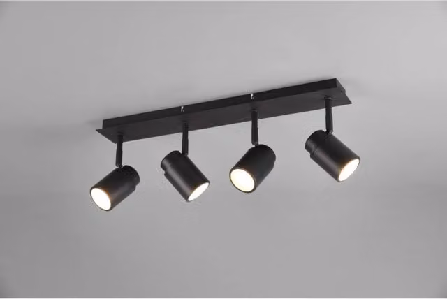 Barra Lineare Angelo Trio Leuchten con 4 Faretti Spot Orientabili in Metallo Nero e Tecnologia LED
