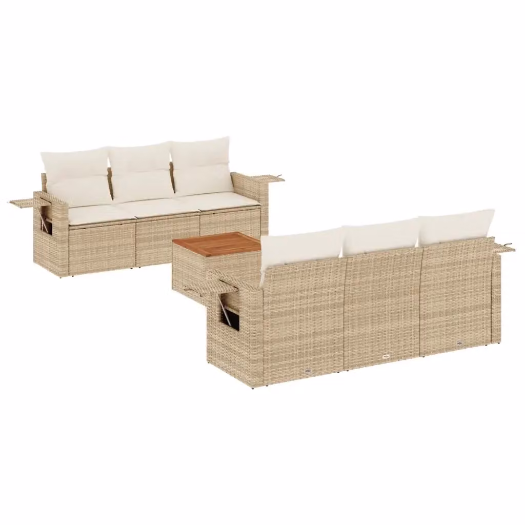 vidaXL Set Divani da Giardino 7 pz in Polyrattan con Cuscini Beige e Tavolino Moderno – 2