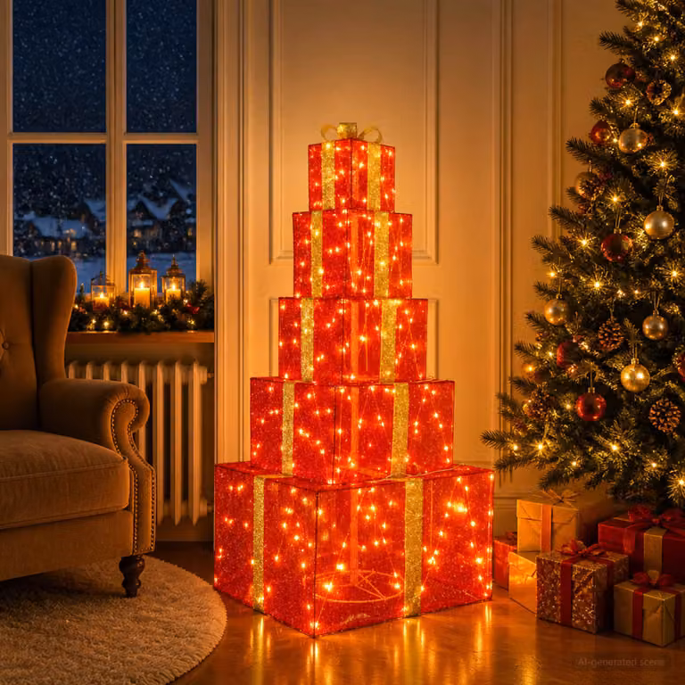 Pacchi regalo di Natale impilabili vidaXL con 250 LED bianco caldo, rosso e bianco