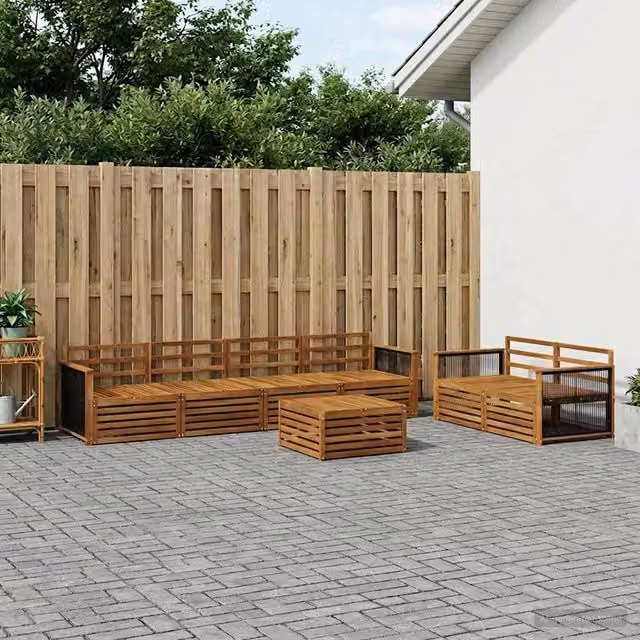 Set di divani da esterno 7 pz Naturale Legno di Acacia Massello 3383052