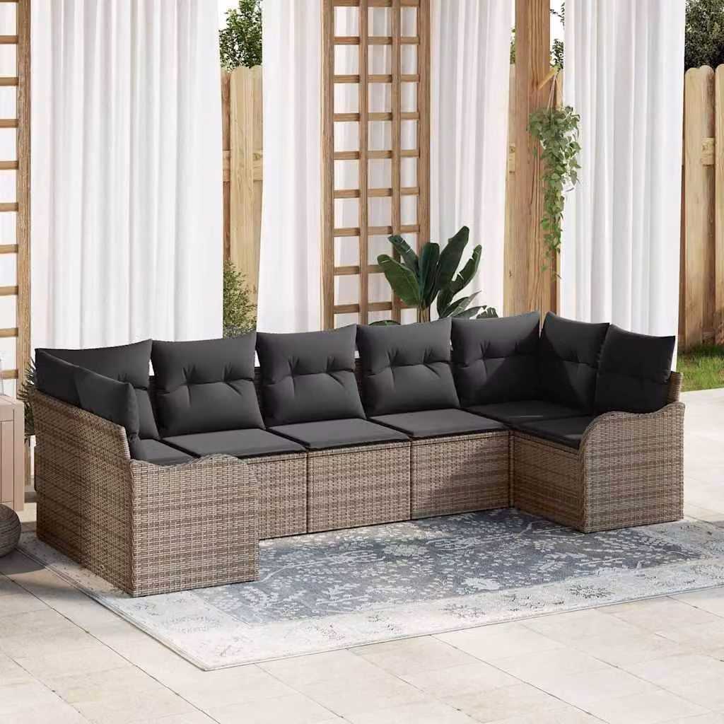 Maison Exclusive - Set Divano da Giardino con cuscino 7 pcs Grigio Poly Rattan