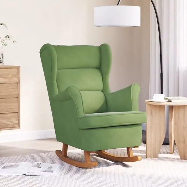 Sedia a dondolo vidaXL con schienale alto in velluto verde chiaro