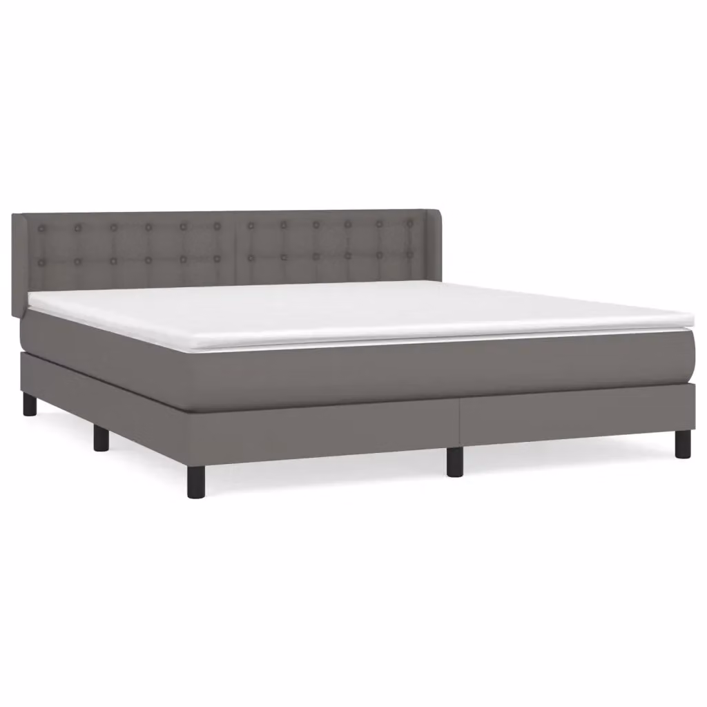 vidaXL Giroletto a Molle con Materasso in Similpelle Grigio e Bianco L/P/H: 160 x 200 cm – 2