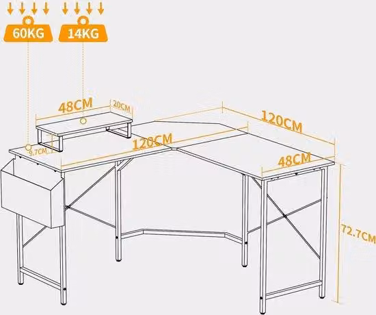 Scrivania angolare da 120 cm, scrivania da gaming, nera, salvaspazio