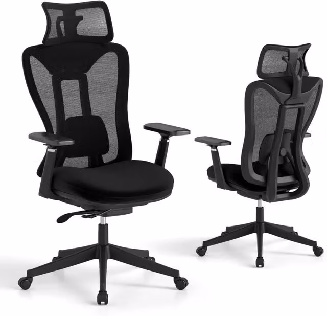 Sedia da scrivania per lavoro girevole regolabile con supporto lombare regolabile, Sedia ergonomica da ufficio in rete Nero