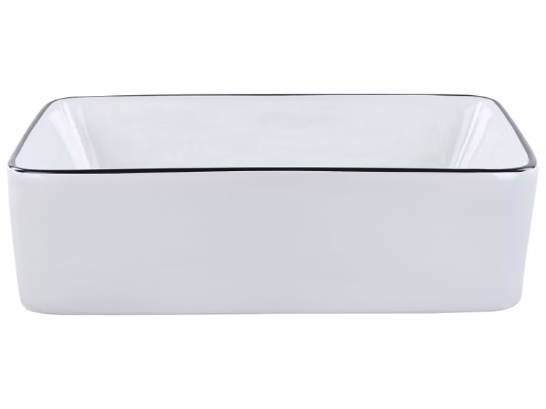 BELIANI Lavabo da appoggio in Vetroceramica bianca 49 x 38 cm bordo nero superficie lucida forma rettangolare bagno stile moderno