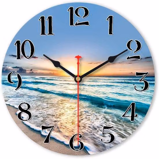 Orologio da tavolo in legno da 30 cm, blu mare, decorazione per cucina, soggiorno e camera da letto, piccolo orologio al quarzo silenzioso senza ticchettio, orologio da tavolo analogico in legno per cucina, ufficio e zona giorno