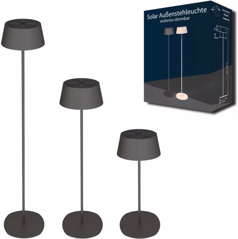 Lampada da terra a LED solare, dimmerabile, con sensore crepuscolare, in metallo, da giardino, 3000K, nera