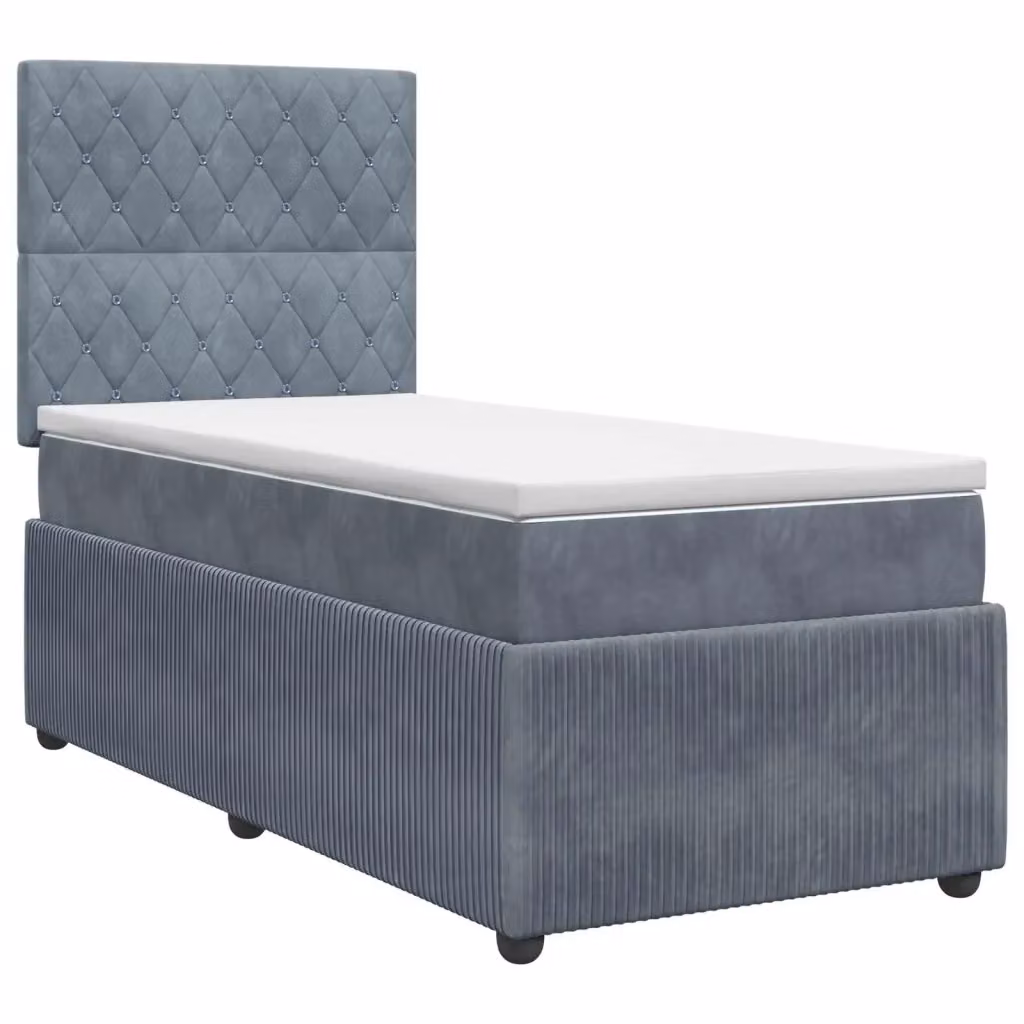 Letto box spring con materasso ibrido a molle insacchettate vidaXL in velluto grigio, L/P/H: 90 x 190 x 91 cm – 2