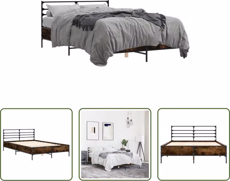 The Living Store Struttura letto in rovere fumé 120x190 cm in legno e metallo