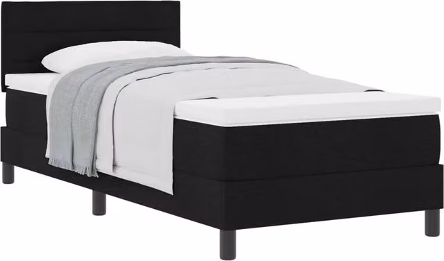 Letto singolo | Letto per adulti | Letto a molle con testiera Nero 90 x 200 cm Tessuto