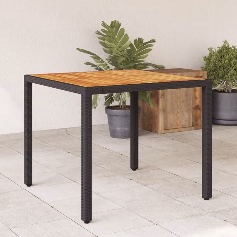 Maison Exclusive - Tavolo da giardino con piano in legno nero 90x90x75 cm Poly Rattan