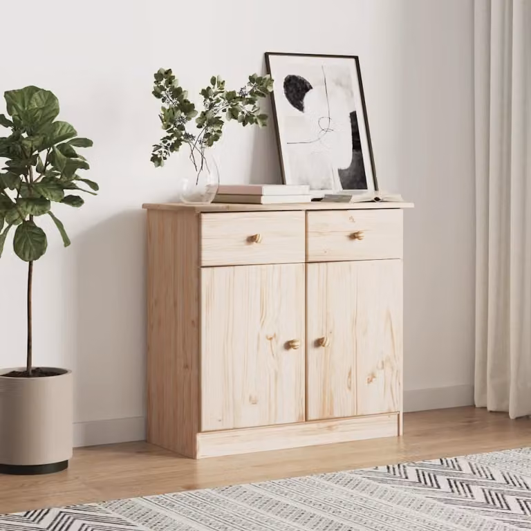 Credenza alta vidaXL in legno massello di pino, stile scandinavo, L: 77 cm, P: 35 cm, H: 73 cm