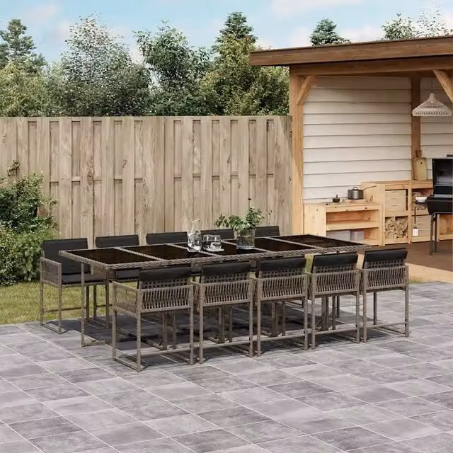 Set da Pranzo da Giardino 11pz con Cuscini in Polyrattan Grigio 3211472