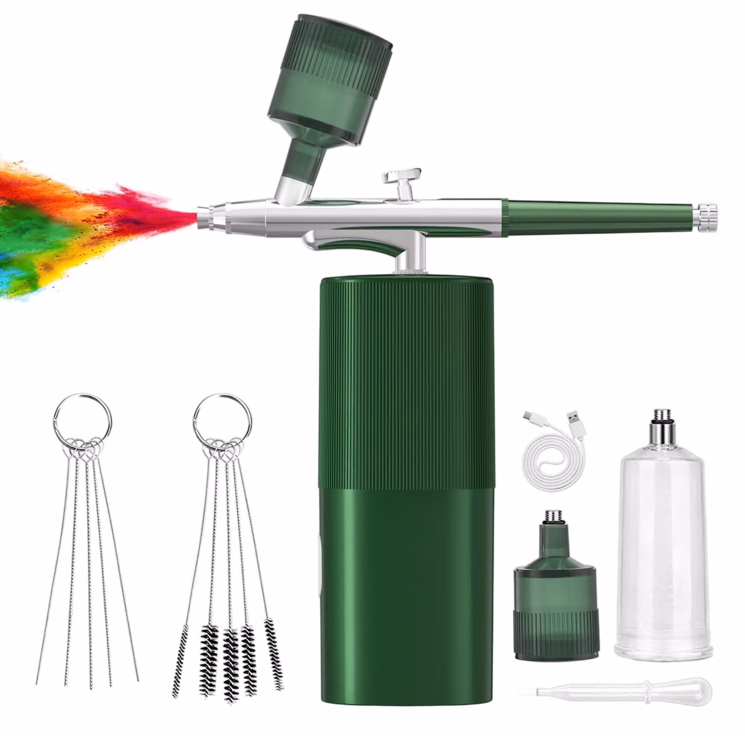 Kit per aerografo con compressore, senza fili, ugello da 0,3 mm, ricaricabile tramite USB