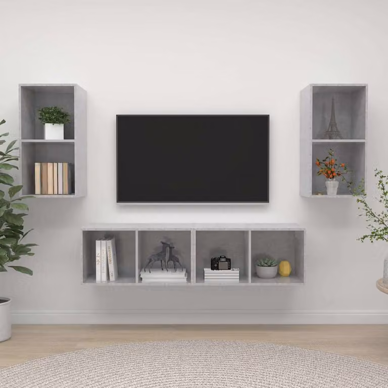 Mobile TV a parete vidaXL moderno in legno e MDF Grigio Cemento