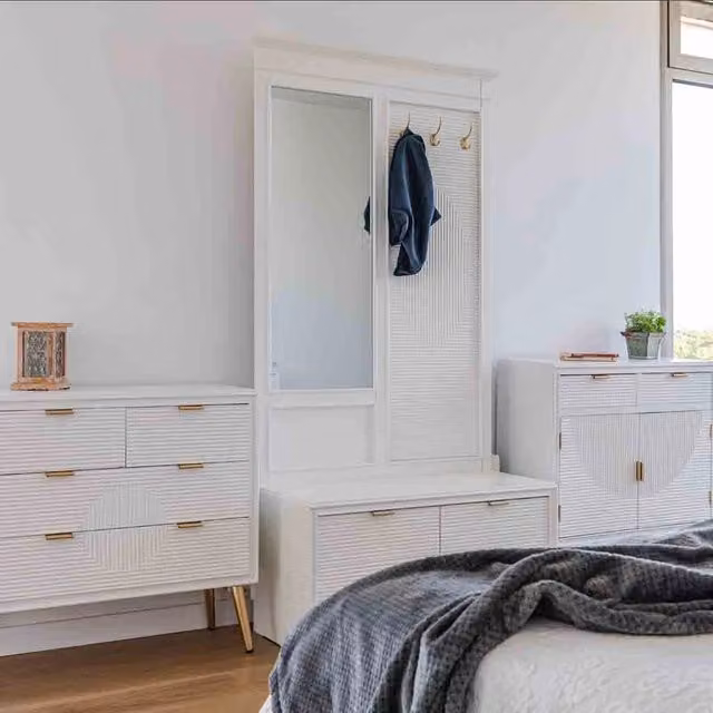 Mobile da ingresso in legno con specchio bianco 95x7x190h - 90x41x47h