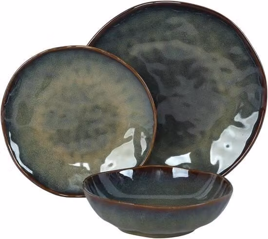 Set di piatti per 6 persone - 18 piatti ceramici colorati - resistente al lavastoviglie - resistente al microonde - set di piatti per 6 persone in verde scuro