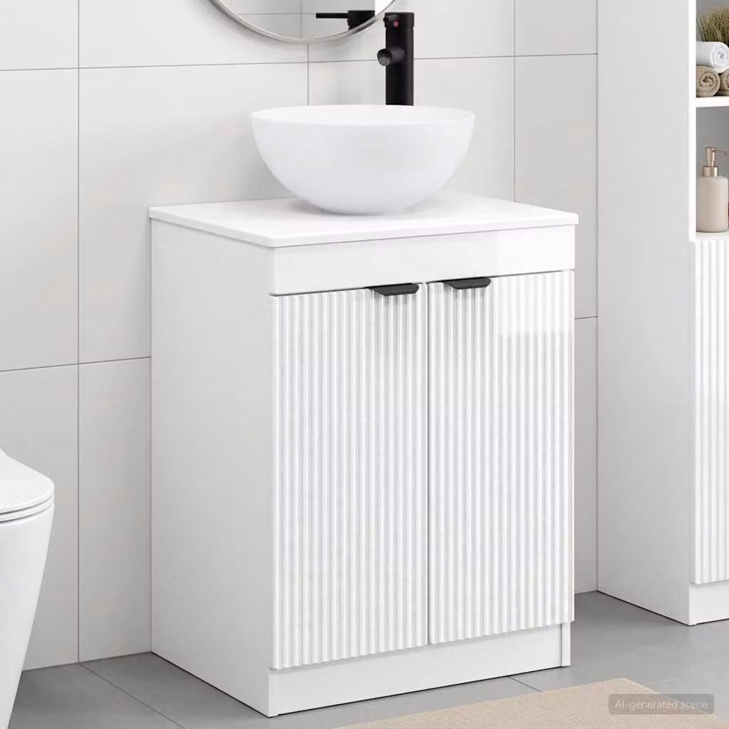 Set di mobili per il bagno moderno vidaXL in MDF bianco lucido con vanità e ante a cerniera L/P/H: 70 x 41 x 54 cm