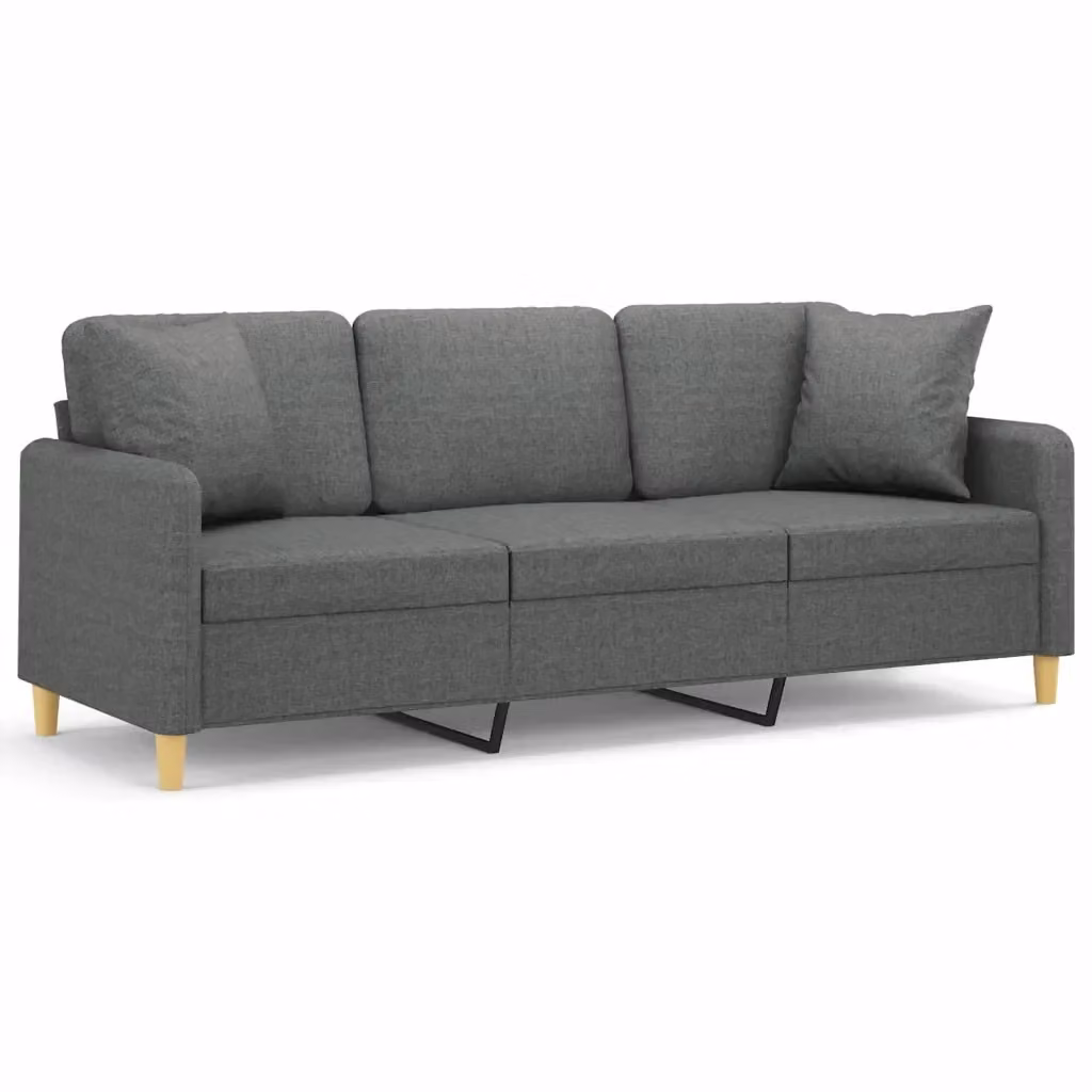Divano a 3 posti moderno vidaXL in tessuto grigio con cuscini e struttura in metallo L: 198 cm, P: 80 cm, H: 77 cm – 2