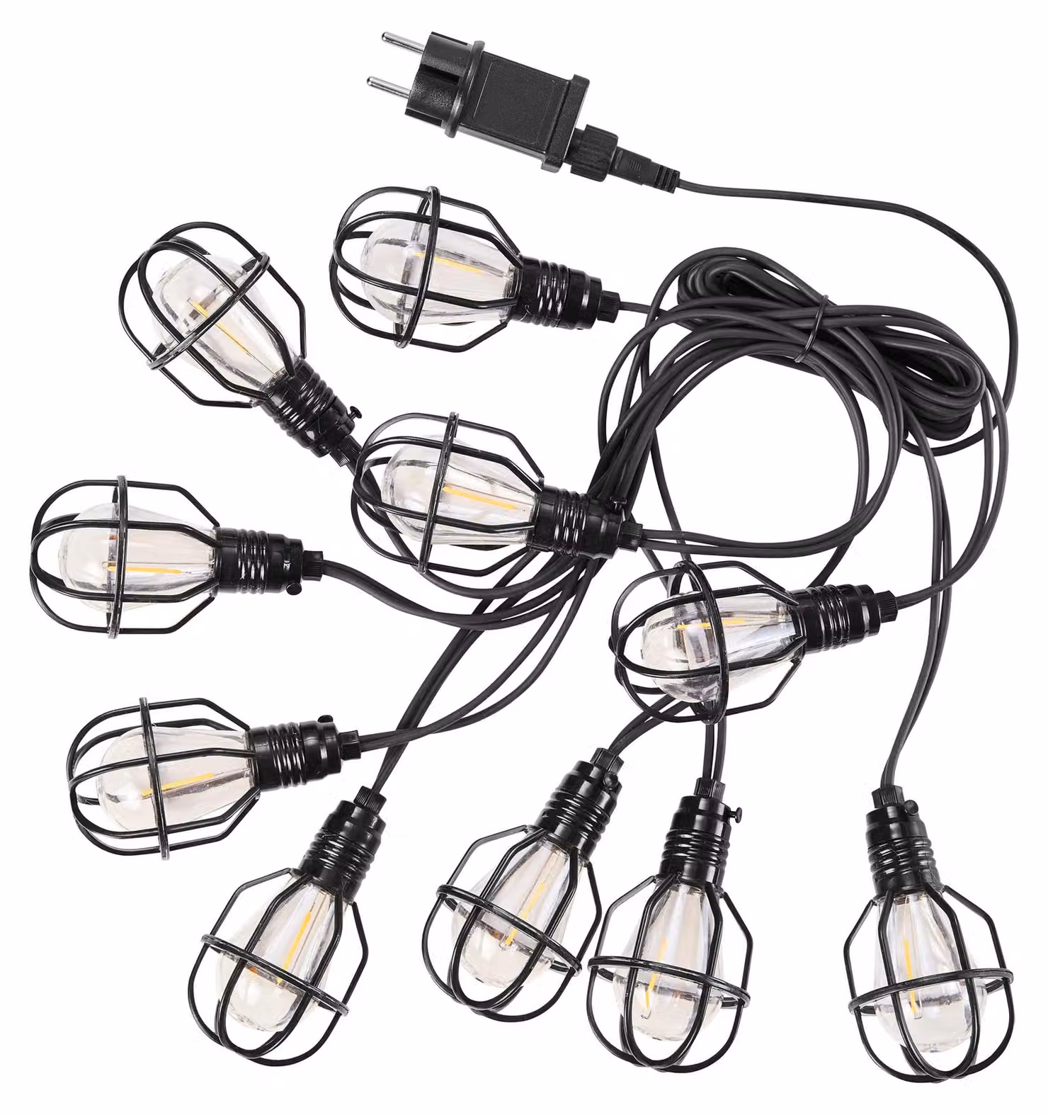 Catena luminosa, 10 LED, colore nero, grado di protezione IP44, cavo di 3 metri, con timer