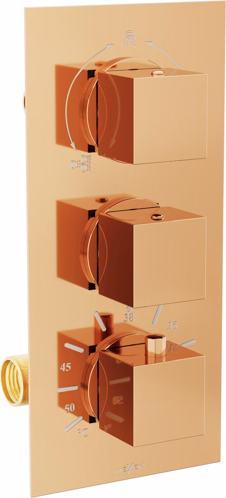Mexen Cube rubinetto termostatico per vasca-doccia a 3 uscite in oro rosa - 77503-60