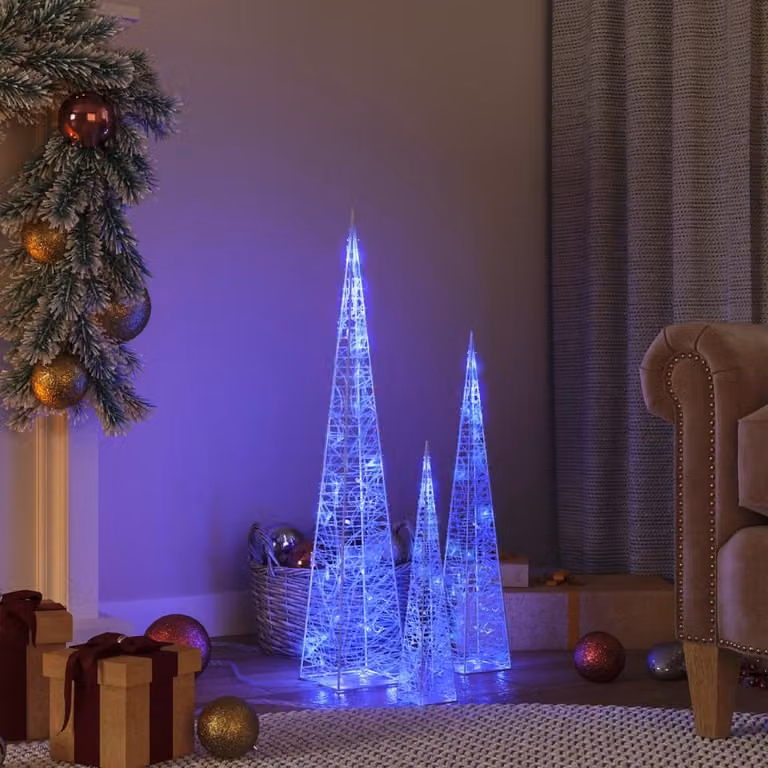 The Living Store Set di coni luminosi a LED decorazione acrilica blu 30/45/60 cm