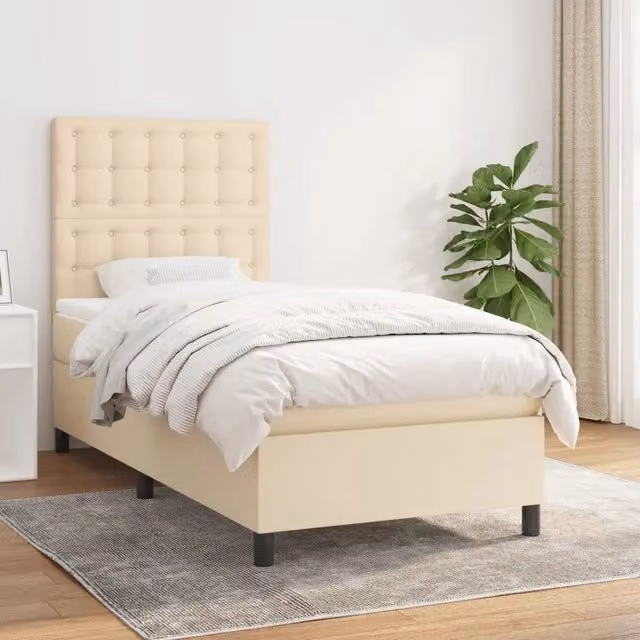 Letto Ibrido con Giroletto a Molle e Materasso vidaXL in Tessuto Beige e Bianco L/P/H: 200 x 80 x 40 cm