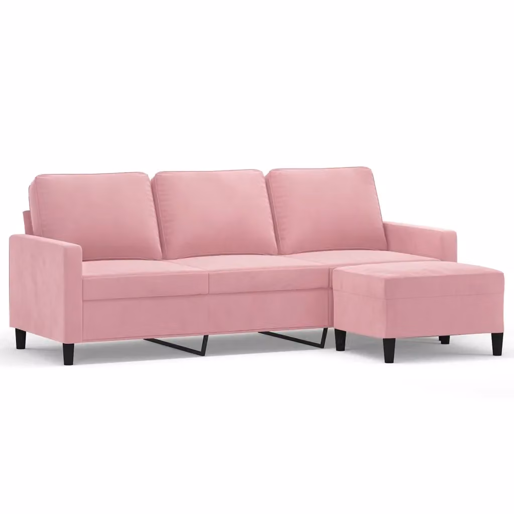 vidaXL Divano a 3 Posti con Poggiapiedi Rosa in Velluto Moderno – 2
