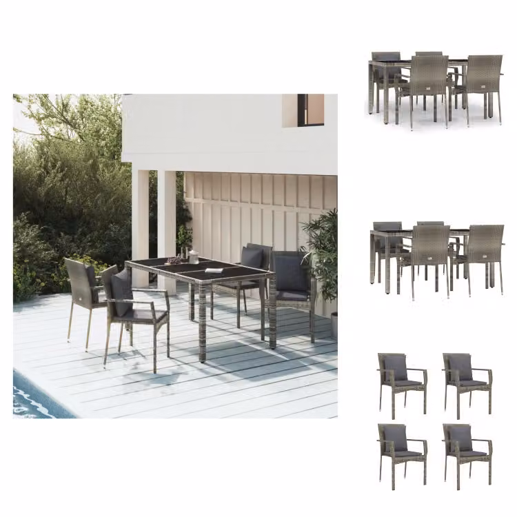vidaXL Set da pranzo da giardino 5 pezzi con cuscini in poly rattan grigio - Set di mobili da giardino