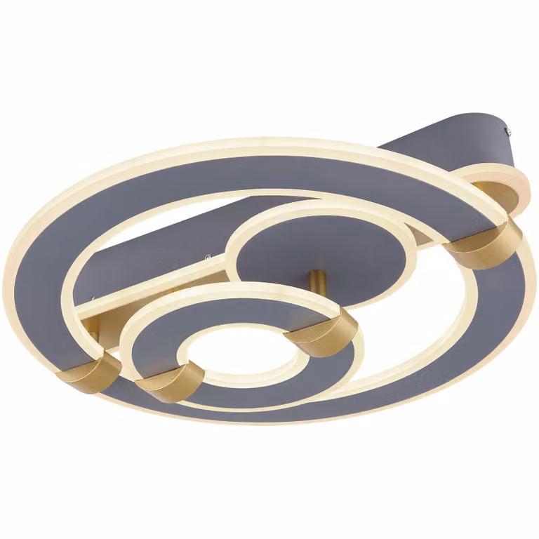 Globo Lighting plafoniera metallo grigio, metallo color oro, opale acrilico, dimmerabile, colori fissabili, funzione memoria, luce notturna, telecomando, batteria inclusa 2x AAA, LxLxH: 500x470x155mm, incl. LED 48W 230V, sorgente 456-5460lm, potenza 161-2