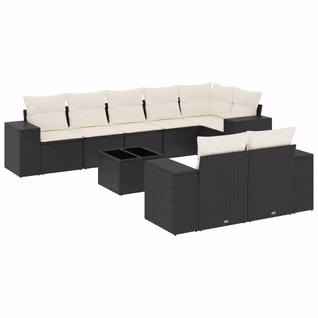 vidaXL Set Divani da Giardino a L 9 pz in Polyrattan Nero con Cuscini e Tavolino da Esterno – 2