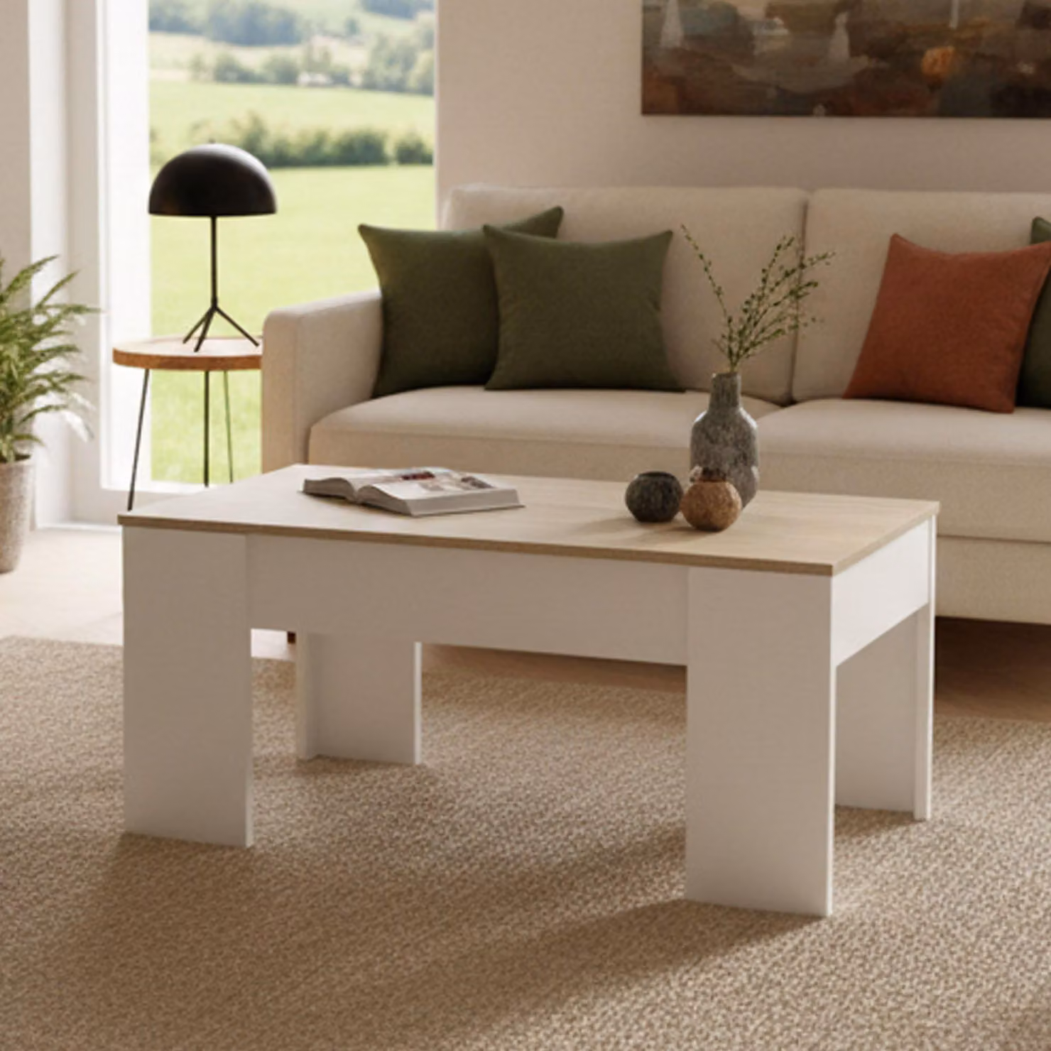 Dmora Tavolino da Salotto Almas 45x100x50h cm Bianco, un Vano Contenitore, Bordi in Melaminico, Piedini in abs