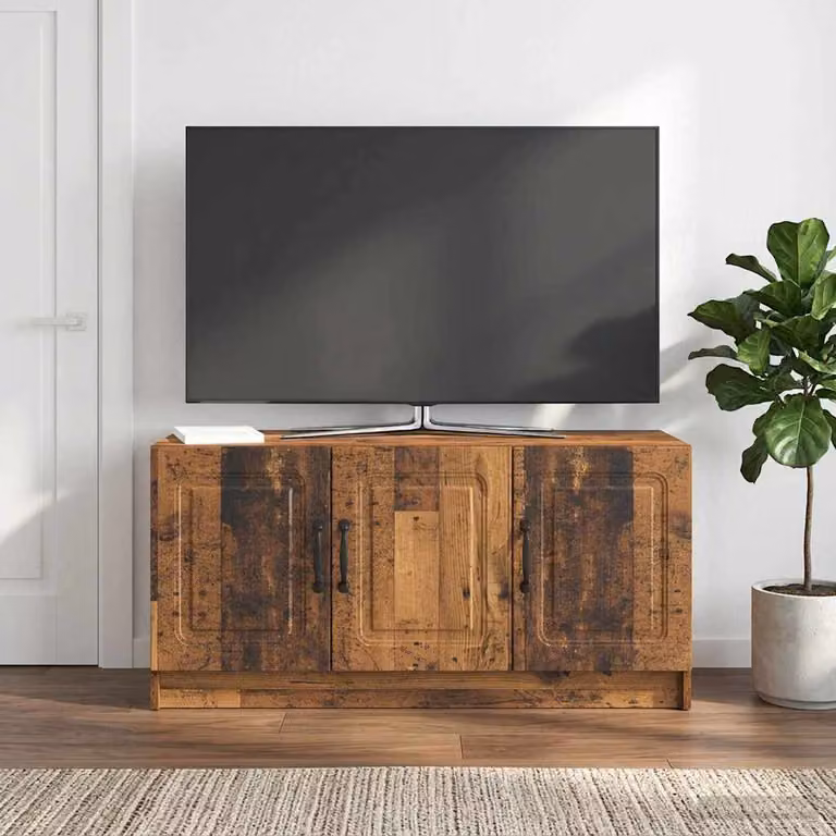 Mobile TV vidaXL in legno antico marrone con ruote, L: 99 cm, P: 34,5 cm, H: 47 cm