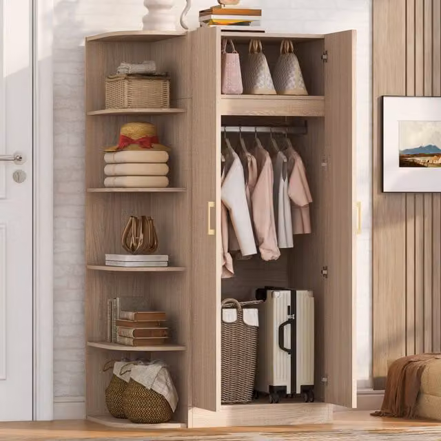 Armadio guardaroba a 2 ante con ripiani e cassetti; 90 x 55 x 170 cm; MDF; colore legno