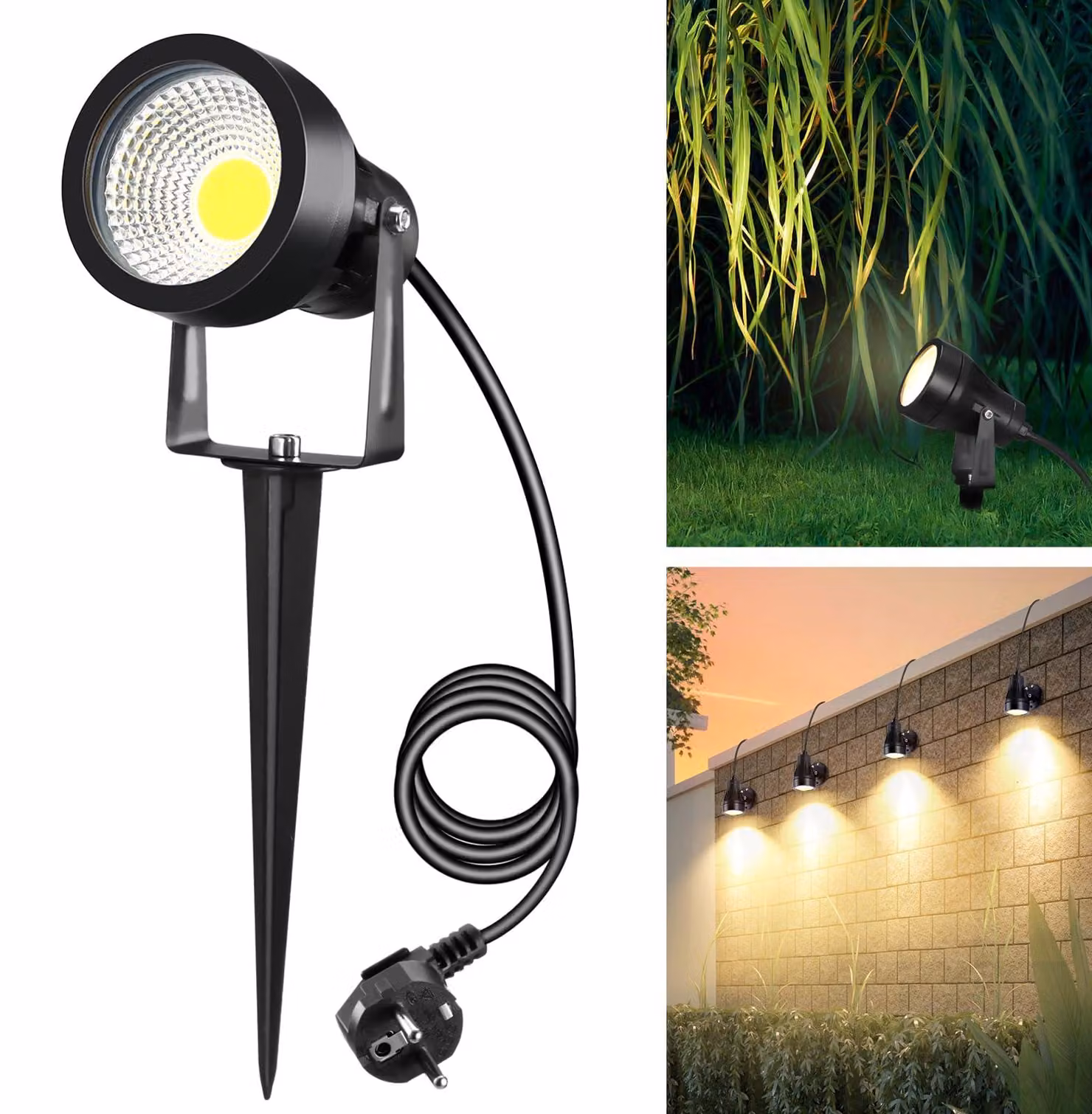 Faretto LED da esterno, 7W, 700 lumen, luce bianco caldo 3000K, grado di protezione IP65, alluminio, confezione da 1 pezzo.