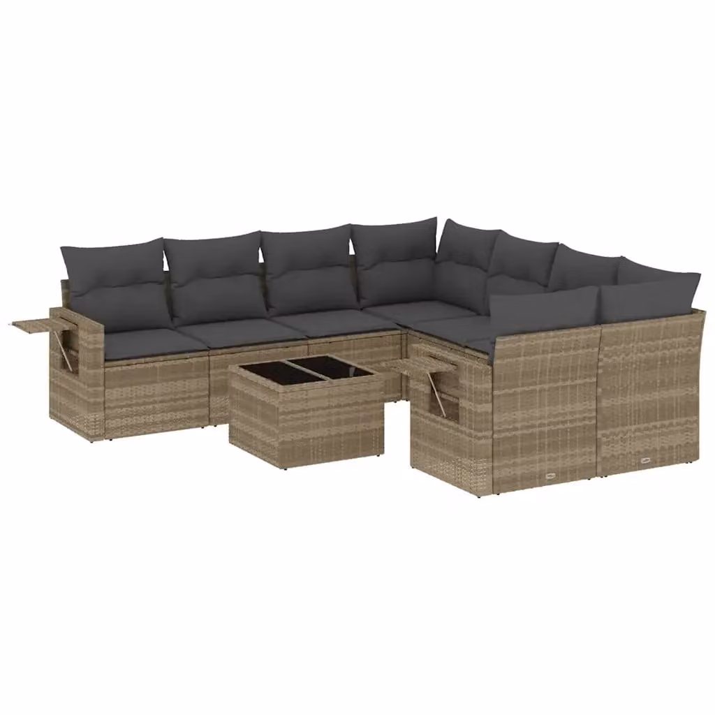 vidaXL Set Divano da Giardino a L in Polyrattan Grigio con Cuscini e Tavolino da Esterno – 2