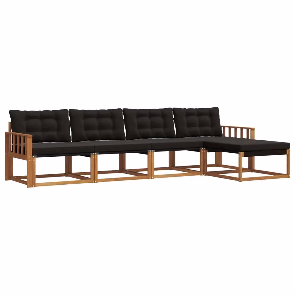 Set di divani da esterno a L con ottoman vidaXL in legno di acacia e textilene, marrone e nero – 2