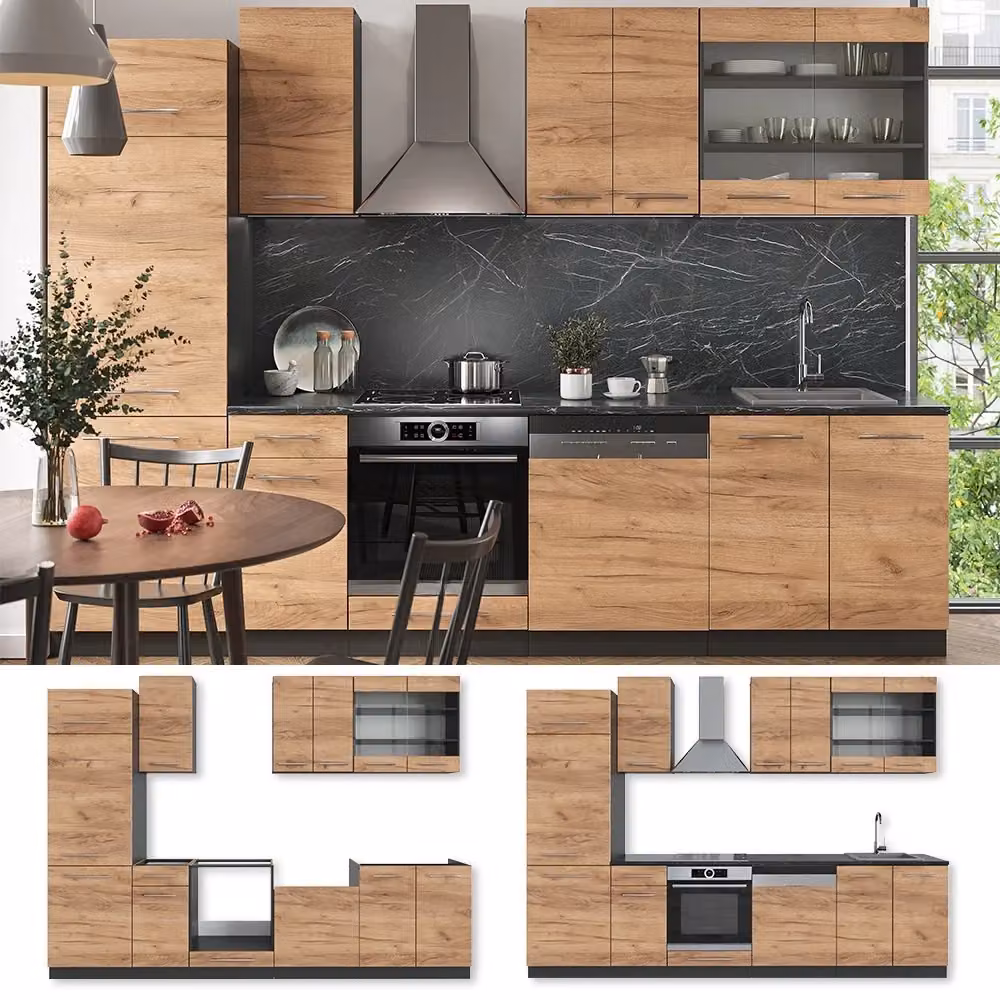 Cucina componibile moderna Fame-Line Vicco in rovere e antracite, L: 300 cm – 2