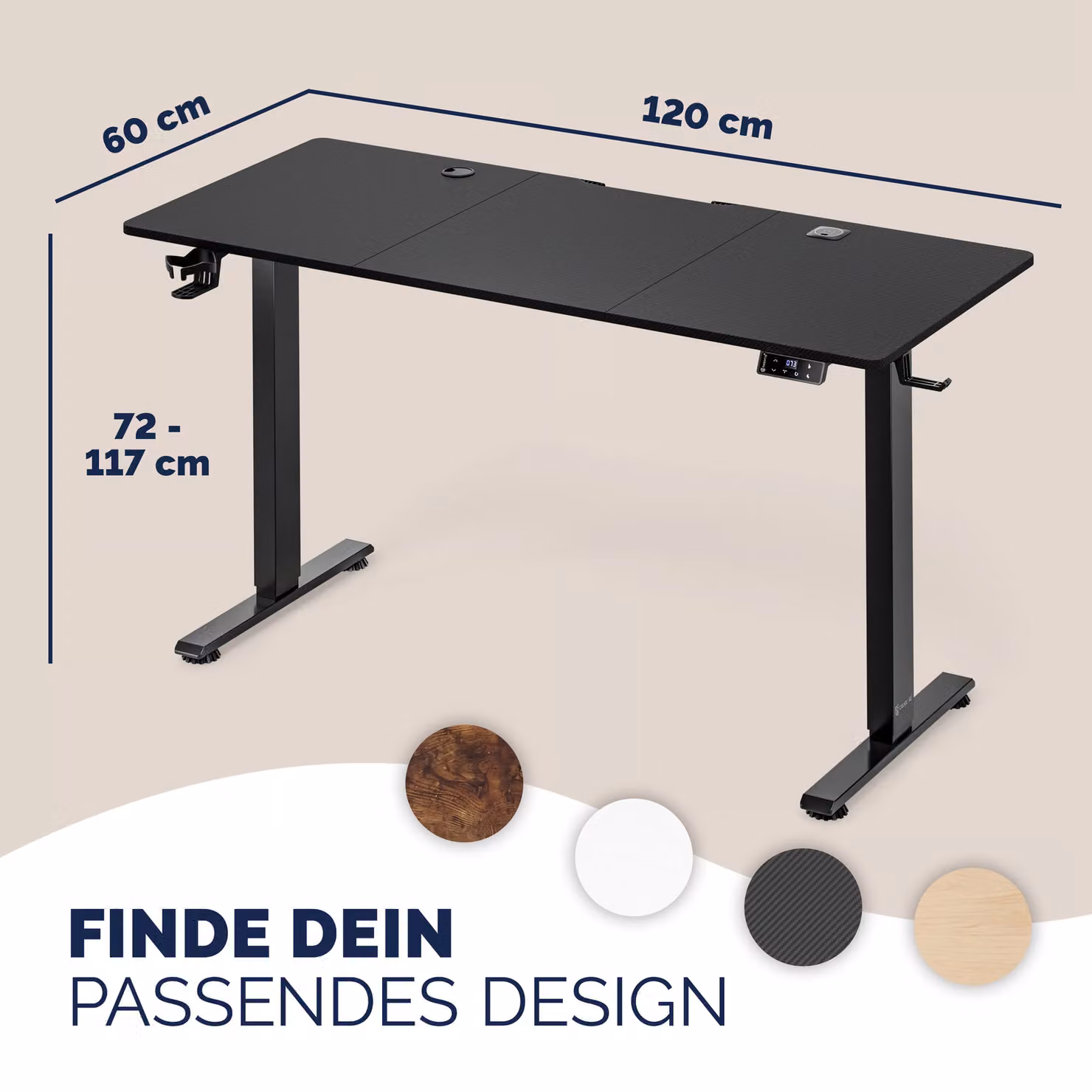 Scrivania regolabile in altezza Casaria nera con finitura opaca L: 120 cm, P: 60 cm, H: 72-117 cm – 2