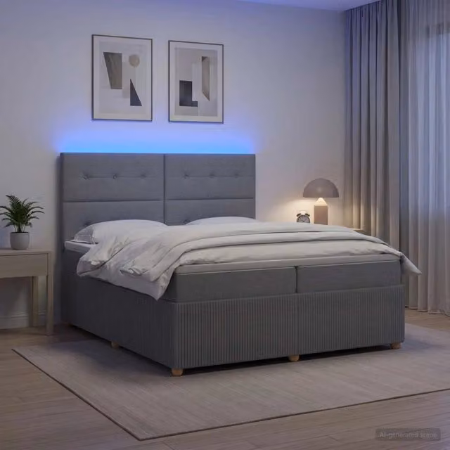 Letto Box Spring vidaXL con Materasso Ibrido e Illuminazione LED, Grigio e Bianco, L/P: 200 x 200 cm – 1