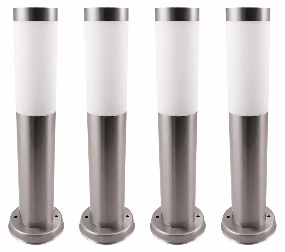 Set di 4 lampade da terra per esterni, acciaio inossidabile, argento, H 45 cm