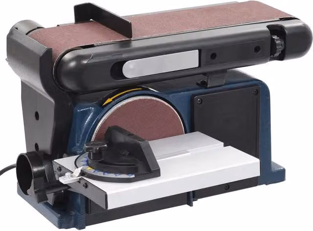Levigatrice a nastro e a disco da banco vidaXL, 370 W, blu e nera, diametro 150 mm