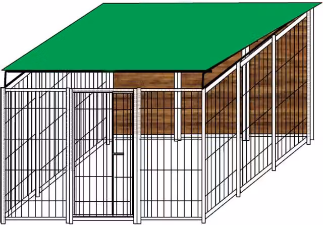 Box per cani da esterno SIDERBOX in legno di larice e metallo zincato, coperto e resistente alle intemperie, L 300 x P 300 x H 180 cm