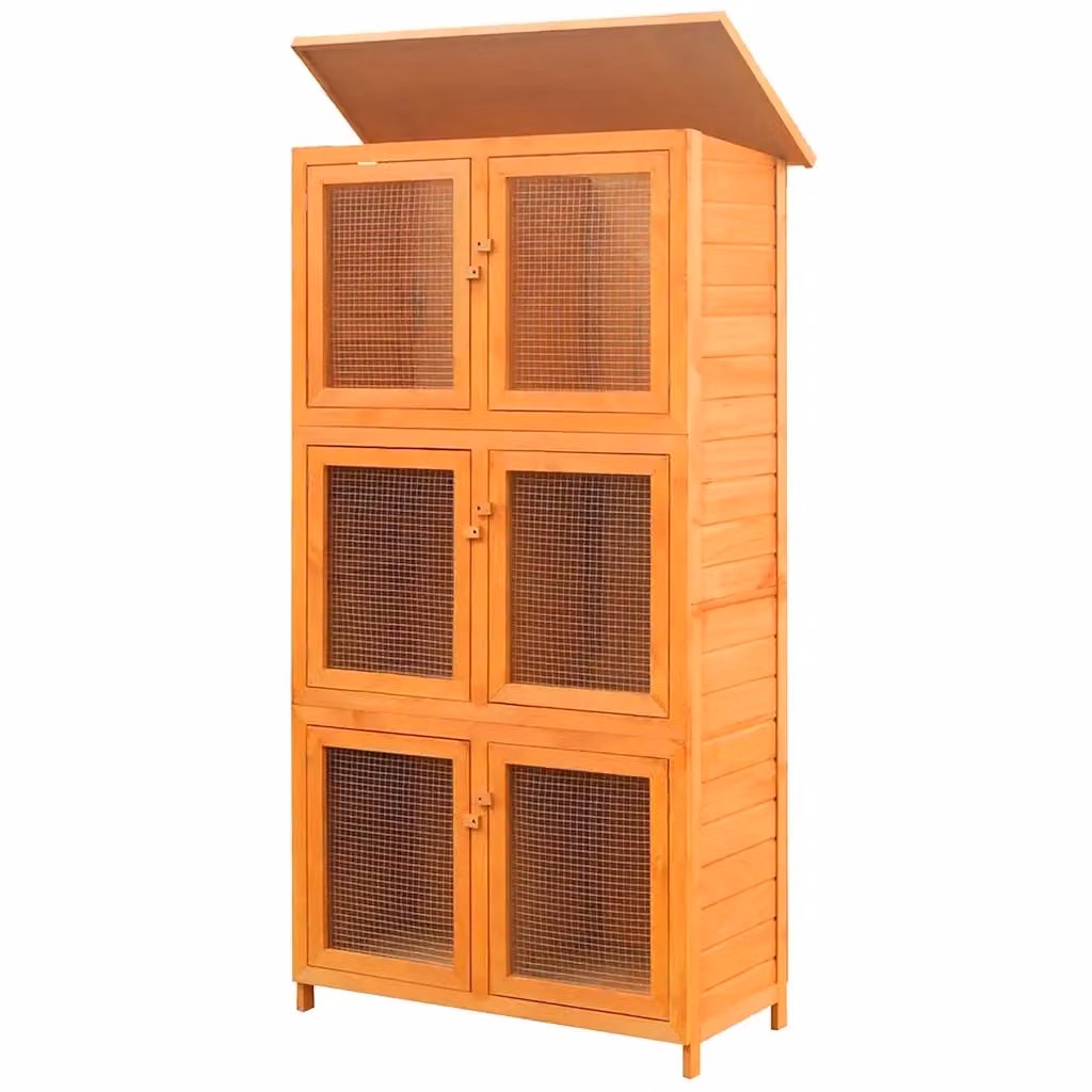 Conigliera in legno di abete con 6 stanze per piccoli animali, colore marrone, resistente alle intemperie – 2